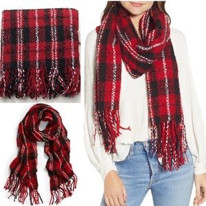 Free People Emerson Plaid Blanket Scarf Red